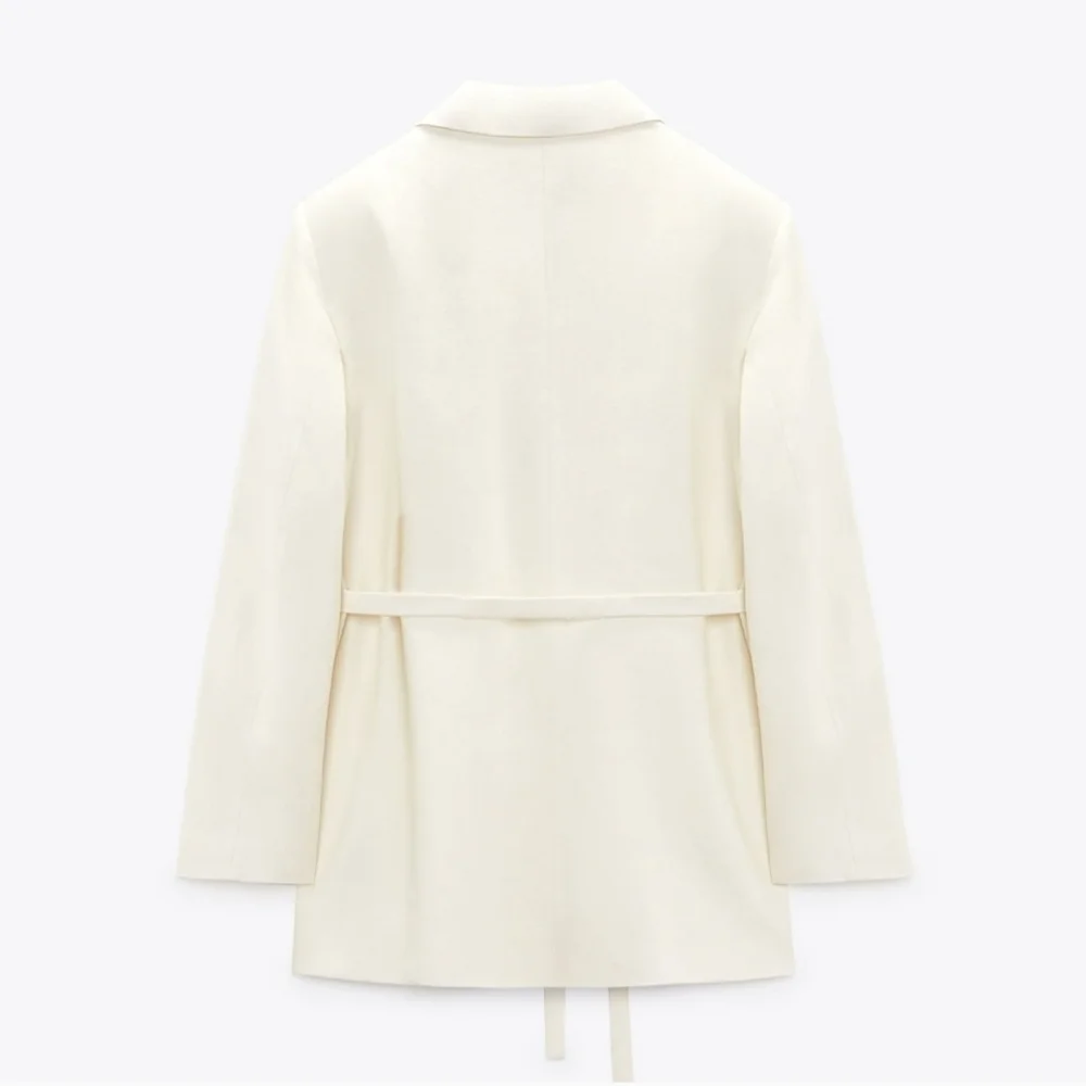 Zara Ecru Linen Blend Belted One Button Blazer - Picture 4 of 16